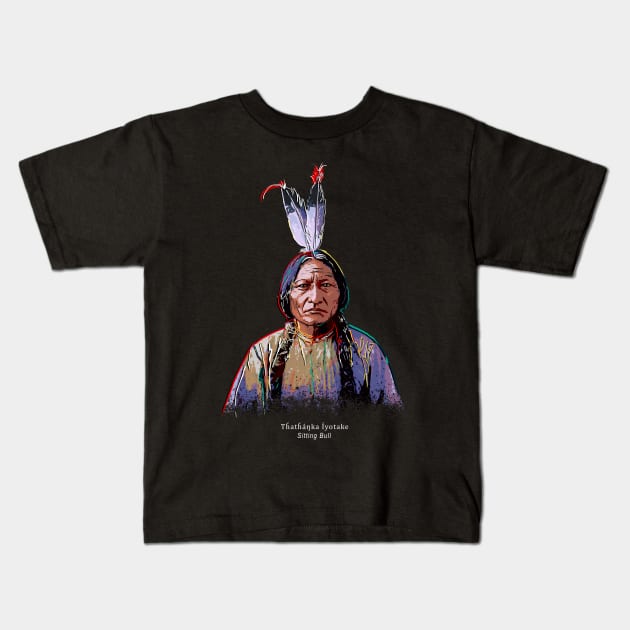 Sitting Bull-Portrait-Pop Art-Sioux-American-Indian-History Kids T-Shirt by StabbedHeart